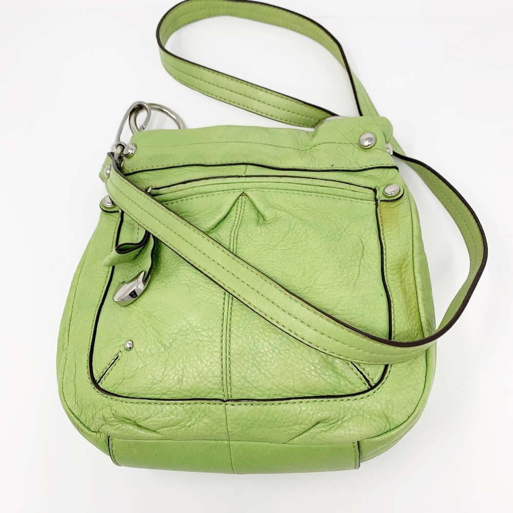 B Makowsky Apple Green Small Leather Crossbody Bag